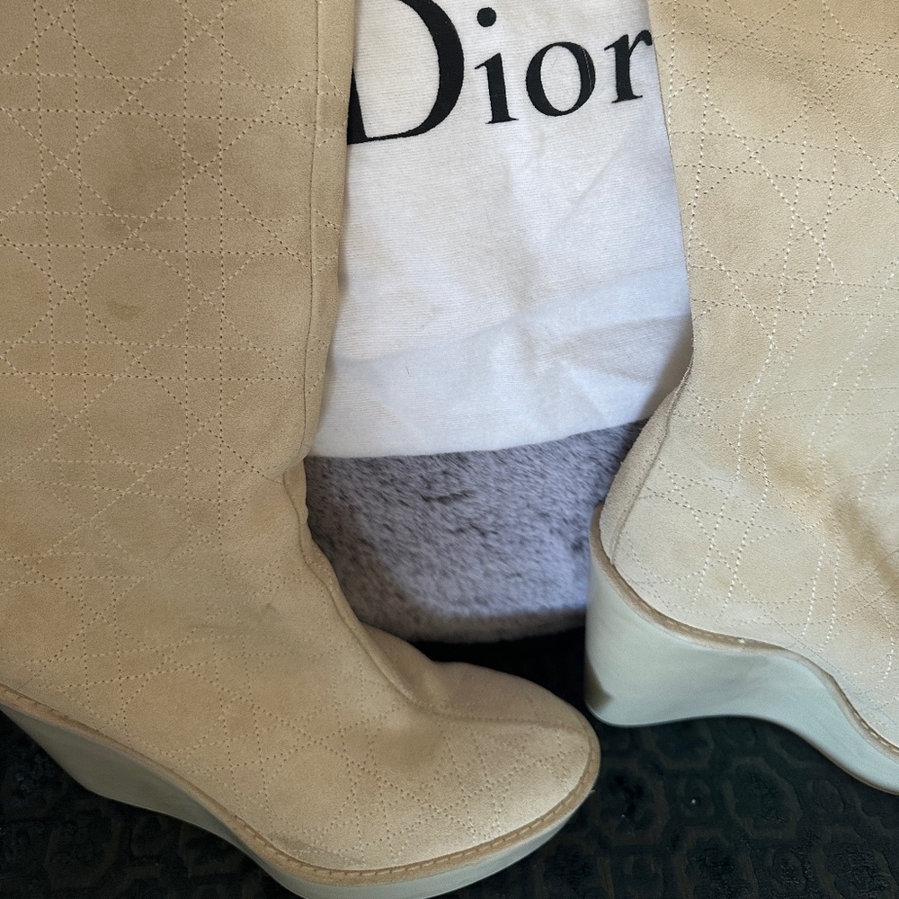 CHRISTIAN DIOR  SUEDE & FOX  FUR BOOTS